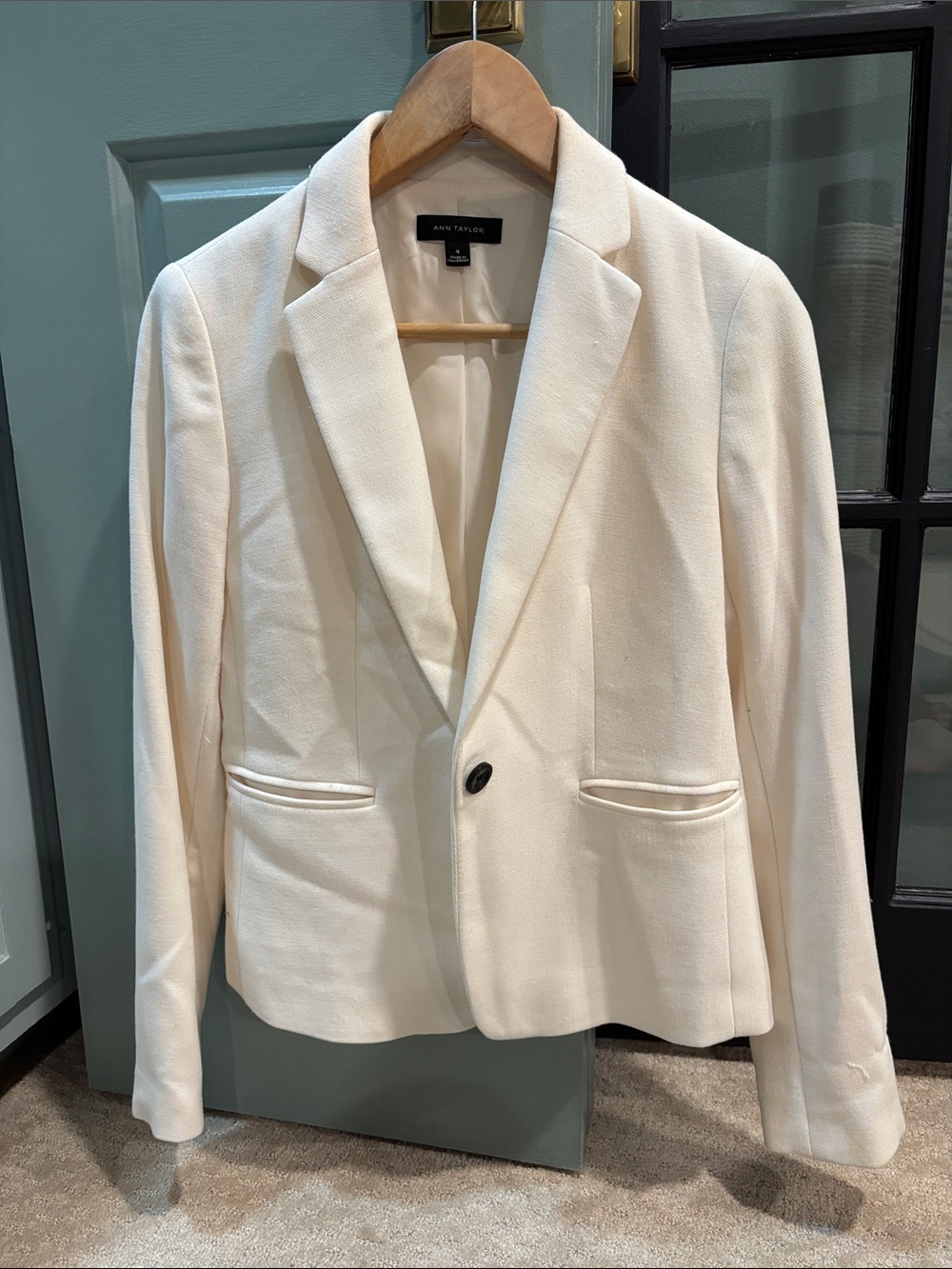 Ann Taylor Soft Cream One-Button Tailored Blazer